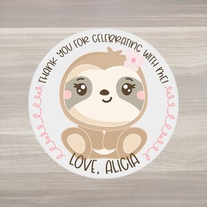 Sloth Birthday Stickers: Waterproof Party Favor Treat Bag Labels
