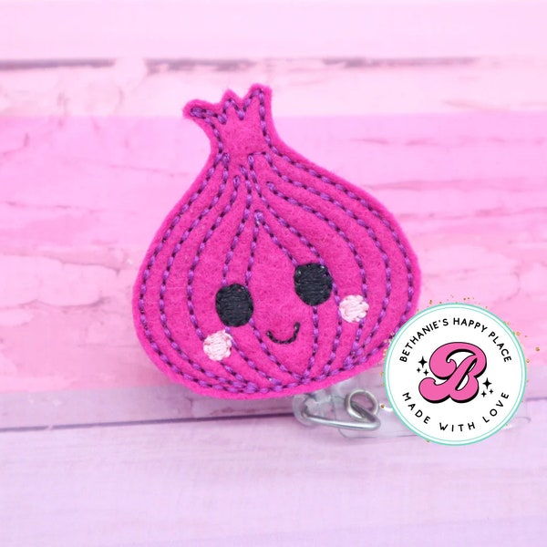 Red onion badge reel - onion badge holder - cute badge reel - nutritionist - badge clip - badge clip retractable - food badge reel - lanyard