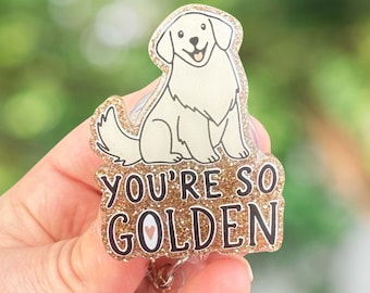 Golden Retriever Badge Reel: Acrylic Dog ID Holder