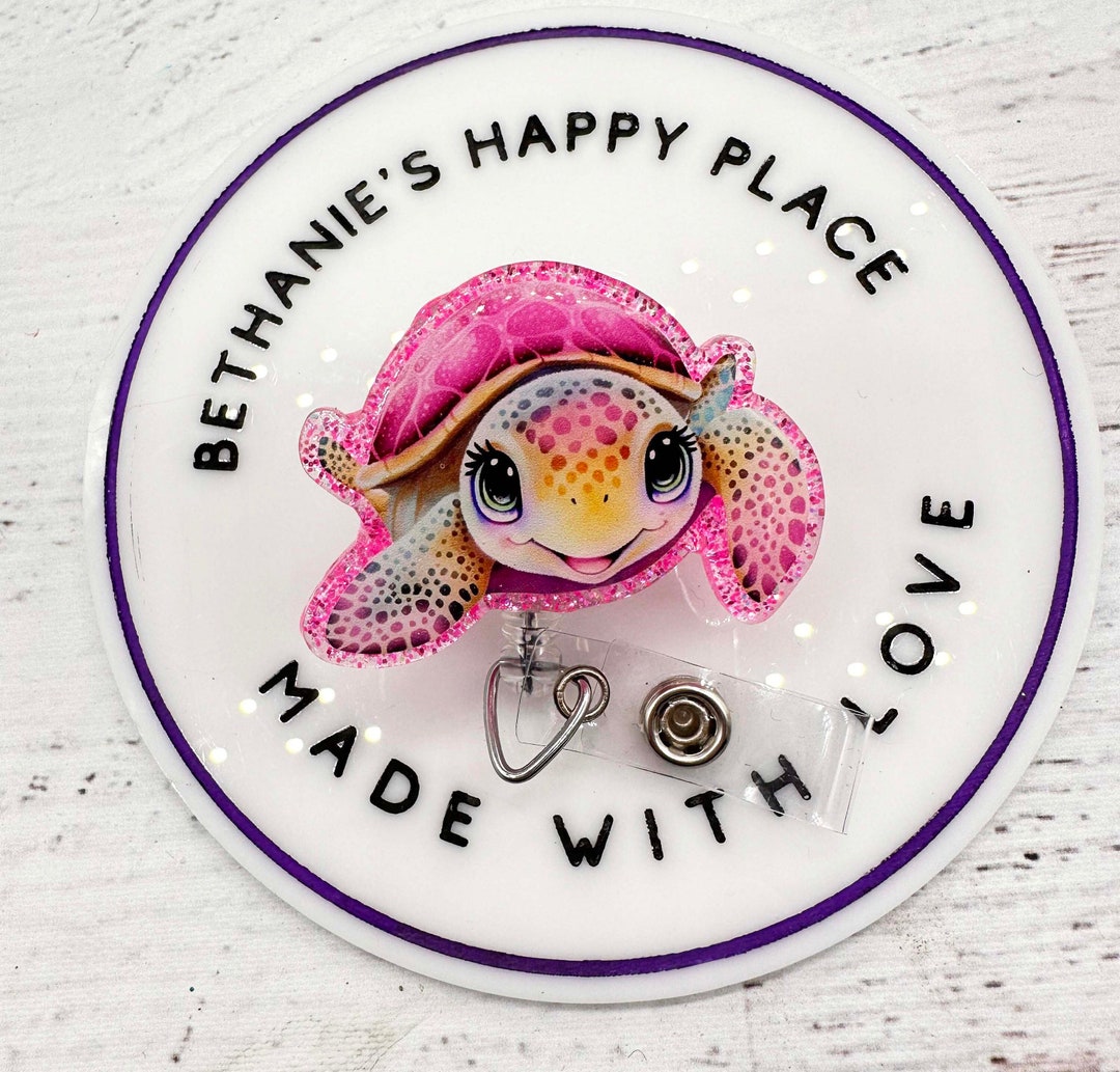 Pink Sea Turtle Badge Reel, Turtle Badge Holder, Cute Turtle Gifts