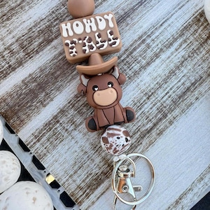 Howdy Y&#39;all cow lanyard, BREAKAWAY beaded lanyard, western teacher lanyard, teacher appreciation gift, cow print silicone beaded lanyard