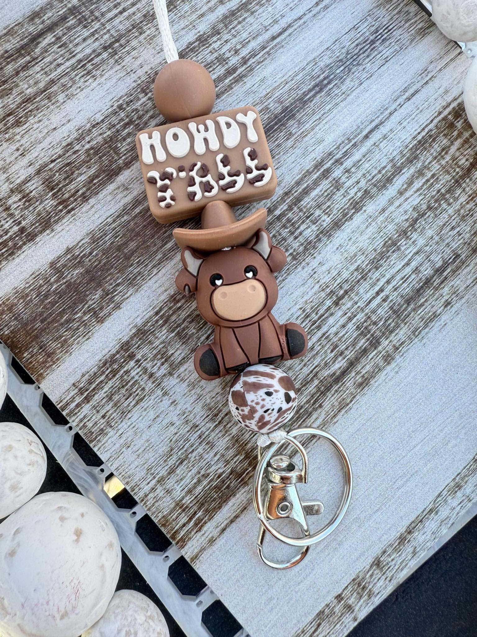 Cordón de vaca "Howdy Y'all", cordón con cuentas "BREAKAWAY", cordón para maestros del oeste, regalo de agradecimiento para maestros, cordón de silicona con cuentas y estampado de vaca