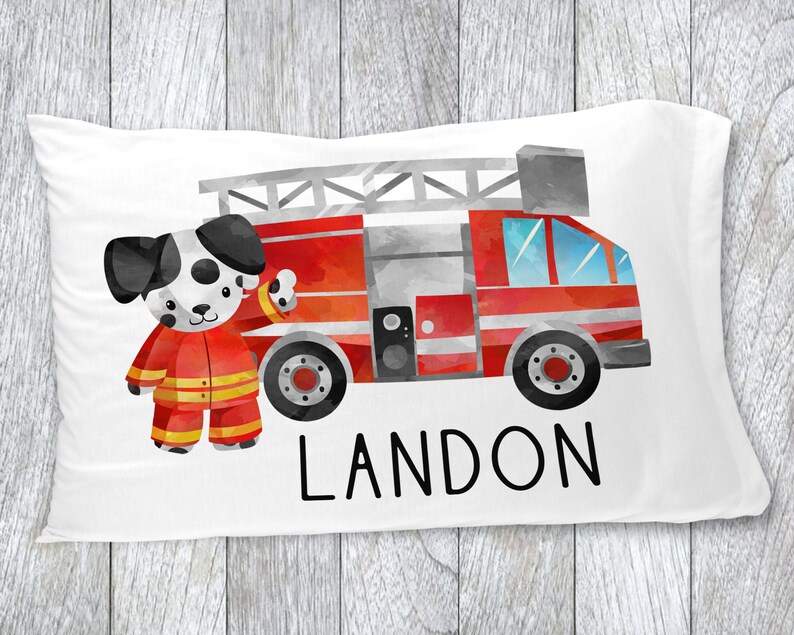 boys personalized pillowcase pillowcase for kids travel pillow case personalized gift for boy firetruck room decor Boys pillowcase