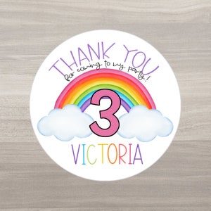 Rainbow birthday stickers, personalized rainbow thank you stickers, rainbow birthday party, rainbow treat bag stickers, rainbow party favors