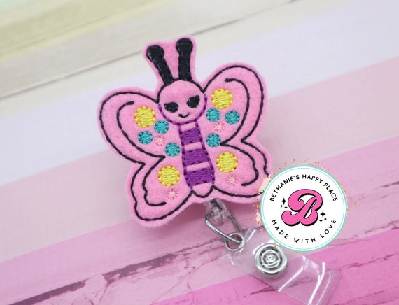 Butterfly Badge Reel Butterfly Badge Holder Butterfly Gifts Pink