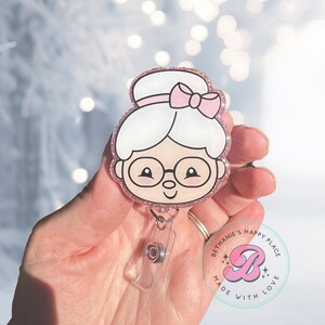 Mrs. Claus retractable badge reel, Christmas badge holder, key card holder, acrylic topper for badge reel, holiday lanyard, medical ID