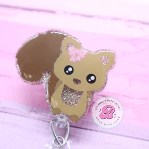 Squirrel badge reel, squirrel badge holder, cute badge reel, acrylic squirrel badge clip, ID badge holder, badge reel nurse, teacher badge