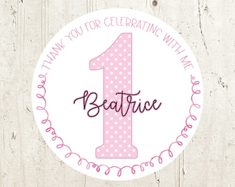 First Birthday Thank You Stickers: Waterproof Party Favor Labels