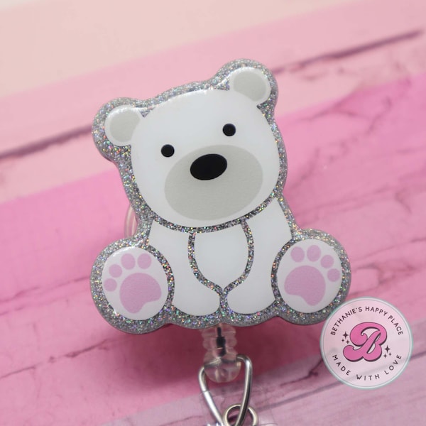 Polar bear badge reel, polar bear badge holder, polar bear gifts, cute badge reel, winter badge reel, Christmas badge reel