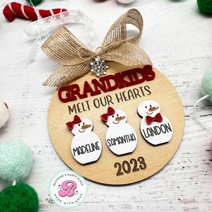 Grandkids ornament, personalized ornament with grandchildren, snowman family ornament, Christmas gift for grandparents image 2