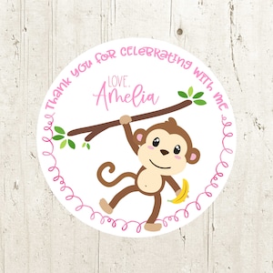 Monkey birthday thank you stickers - monkey favor bag stickers - treat bag stickers - birthday stickers for party - monkey stickers