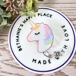 Unicorn Retractable Badge Reel: Glitter Acrylic ID Holder