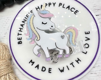 Unicorn Badge Reel: Acrylic Glitter Retractable ID Holder