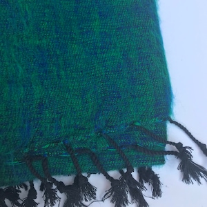 Peacock Green Yak Wool Blanket / Oversized Shawl/Throws/Yoga Meditation Blankets /Sofa Throw/Travel Throw/Camping Wrap/Handmade in Nepal image 3