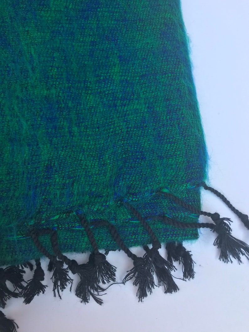 Peacock Green Yak Wool Blanket / Oversized Shawl/Throws/Yoga Meditation Blankets /Sofa Throw/Travel Throw/Camping Wrap/Handmade in Nepal image 3