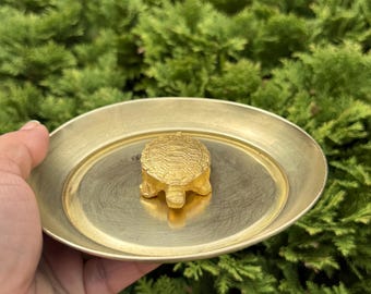 Brass Ring Bowl Plate with Turtle - Solid Brass - Jewelry Dish for Her - Ideal for Gift - Handmade in Nepal