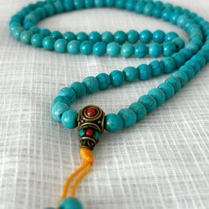 Turquoise Mala 8mm 108 Beads Mala Necklace, Meditation Yoga Mala Japa Mala, Buddhist Prayer Mala