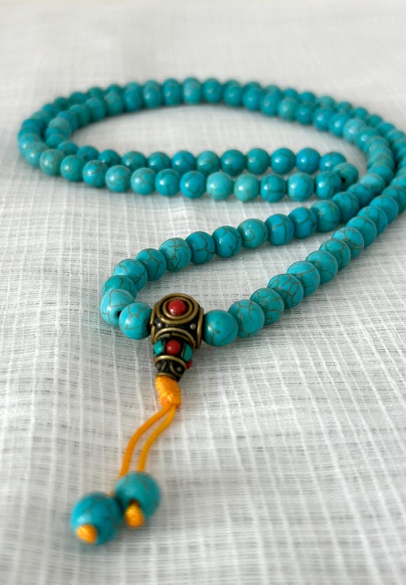 Collana con 108 perline Mala in amazzonite / Collana con perline di
