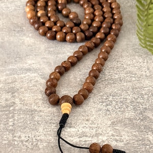 108 Wenge Wood Mala-pärlor – Buddhistiskt bönearmband / halsband - Handgjort i Nepal - Inte som gåva