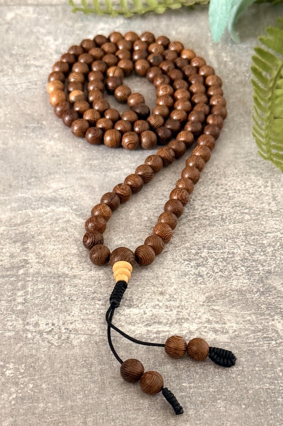 108 Wenge Wood Mala Beads – Buddhist Prayer Bracelet / Necklace - Handmade in Nepal - Idle for Gift