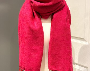 Yak Wool Shawl and Wrap - Neon Pink - Handmade in Nepal - Oversized Warm Shawl - Handloomed shawl - Soft and Warm - Ideal for gift