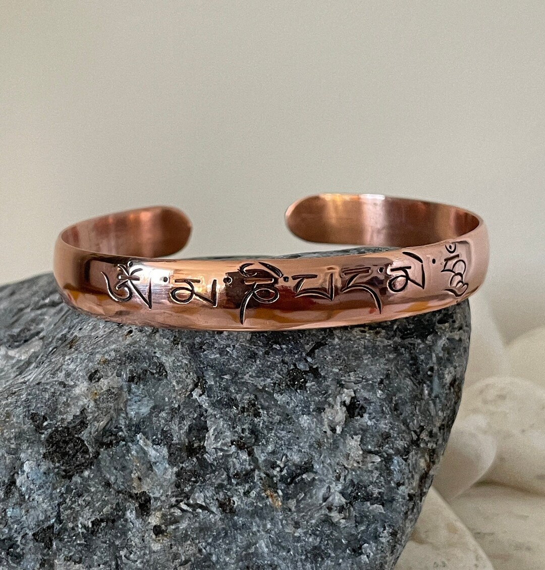 Pure Copper Bracelet - Om Mane Padme Hum - Copper Cuff Bangle - Ideal ...
