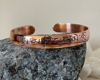 Pure Copper Bracelet - Om Mane Padme Hum - Copper Cuff Bangle - Ideal for Gift - Handmade in Nepal