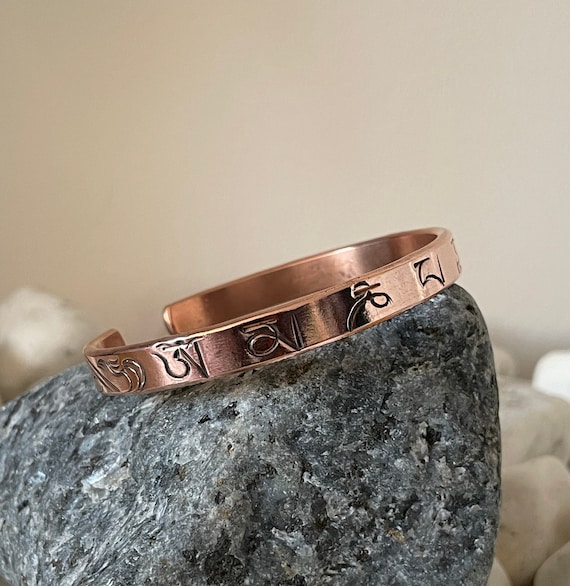 Handcrafted Pure Copper Healing Bracelet Om Mani Padme Hum Copper Open Cuff  Bangle Handmade in Nepal Ideal for Gift 