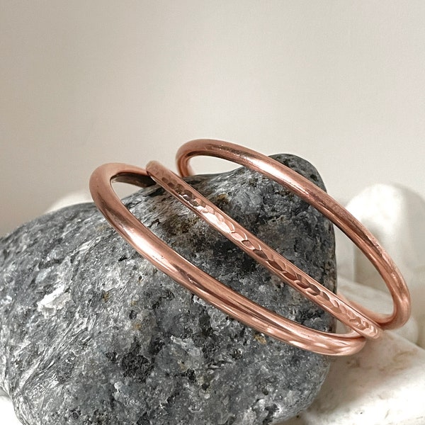 Round Copper Healing Bracelet  - Stacking Bracelet - Cuff Bangle - Handmade in Nepal - Ideal for Gift