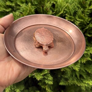 Copper Ring Bowl Plate with Turtle - Solid Copper - Jewelry Dish for Her - Ideal for Gift - Handmade in Nepal