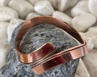 Handcrafted  Curved Copper Healing Bracelet - Pure Copper Open Cuff Bangle - Ethnic copper bracelet- Handmade in Nepal- ideal for gift