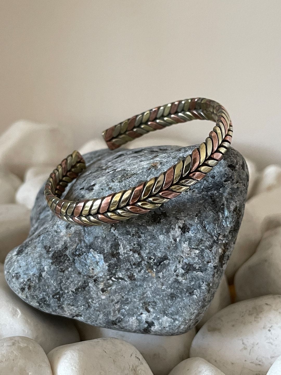Buy Copper, Brass Plaited Three Metal Bracelet Handmade Plaited Copper  Bracelet Made in Nepal Ideal for Gifts Online in India