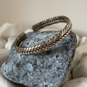 Copper, Brass Plaited Three Metal Bracelet | Handmade Plaited Copper Bracelet | Made in Nepal | Ideal for Gifts