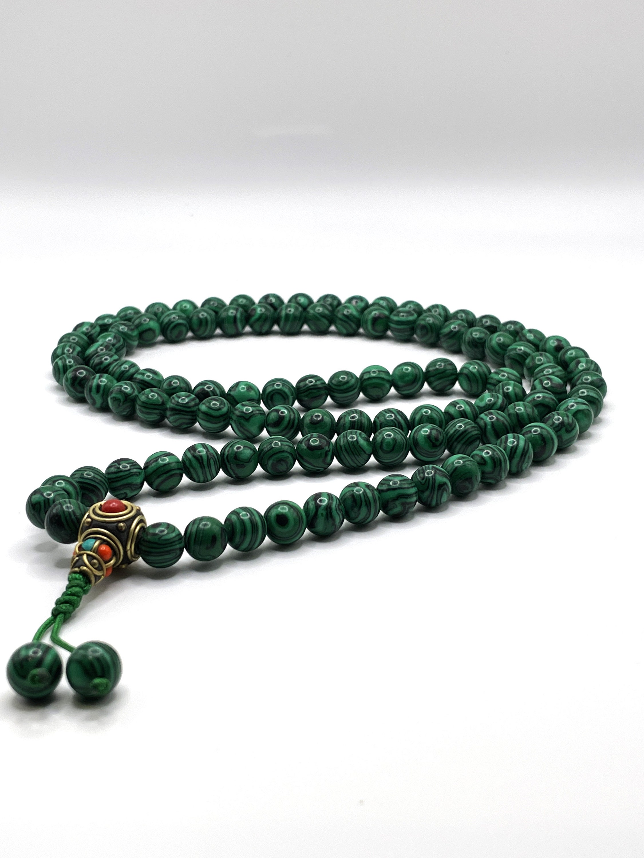 Collana lunga Malachite qualità Extra e Argento 925, sfere 14mm - Collane lunghe a Sfere
