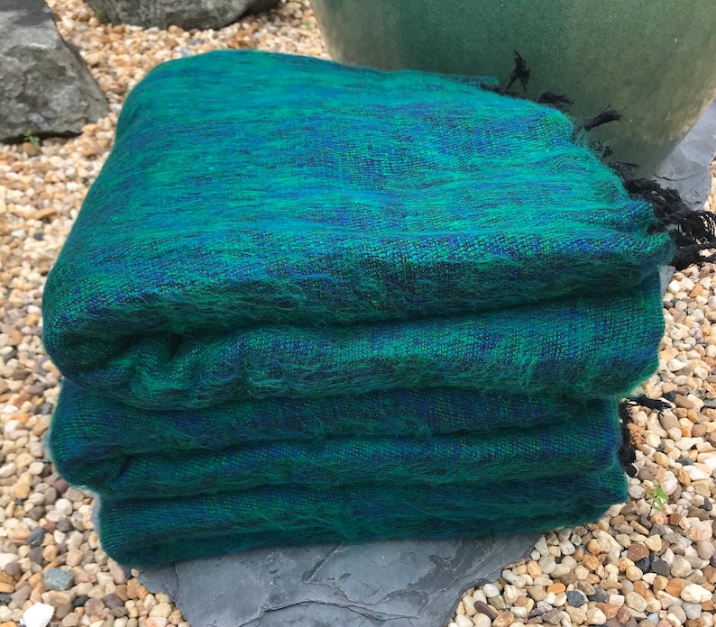 Peacock Green Yak Wool Blanket / Oversized Shawl/Throws/Yoga Meditation Blankets /Sofa Throw/Travel Throw/Camping Wrap/Handmade in Nepal image 2