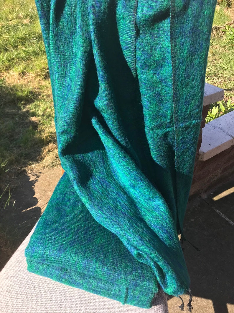 Peacock Green Yak Wool Blanket / Oversized Shawl/Throws/Yoga Meditation Blankets /Sofa Throw/Travel Throw/Camping Wrap/Handmade in Nepal image 4