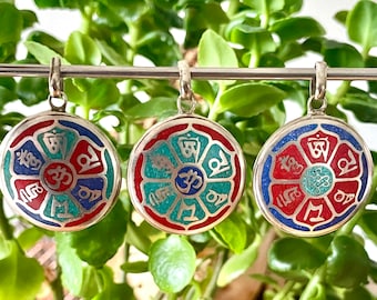 Tibetan Buddhist Pendant with Om Mane Padme Hum Mantra | Handmade in Nepal | Ideal for Gift