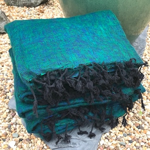 Peacock Green Yak Wool Blanket / Oversized Shawl/Throws/Yoga Meditation Blankets /Sofa Throw/Travel Throw/Camping Wrap/Handmade in Nepal image 1