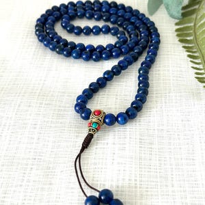 8mm Lapis Lazuli Stone Mala Beads Necklace with Tibetan Turquoise Counters , Meditation Japa Mala, Prayer Mala - Handmade in Nepal