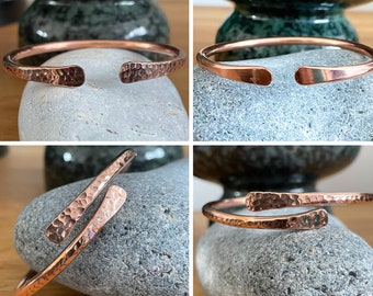 Pulsera curativa de cobre - Brazalete de puño de cobre superpuesto martillado - Hecho a mano en Nepal - Ideal para regalo