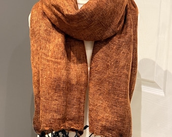 Yak Wool Shawl and Wrap - Brown orange - Handmade in Nepal - Oversized Warm Shawl - Handloomed shawl - Soft and Warm Ideal for gift