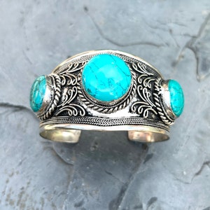 Turquoise Cuff Bracelet Natural Turquoise Gemstone Bracelet Boho Cuff Handmade in Nepal Gift for Her #7