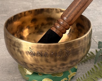 6-inch Full Moon Singing Bowl - Om Mane Padme Hum Singing Bowl with box for Meditation, Sound, Peace & Love. Handcrafted in Nepal