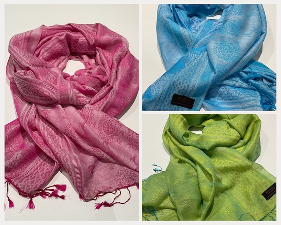 Pashmina Scarf Shawl Wrap Paisley Rainbow,Silk Cashmere Festival Wear