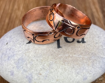 Tibetan Copper Ring - Mantra - Om Mani Padme Hum - Handmade in Nepal