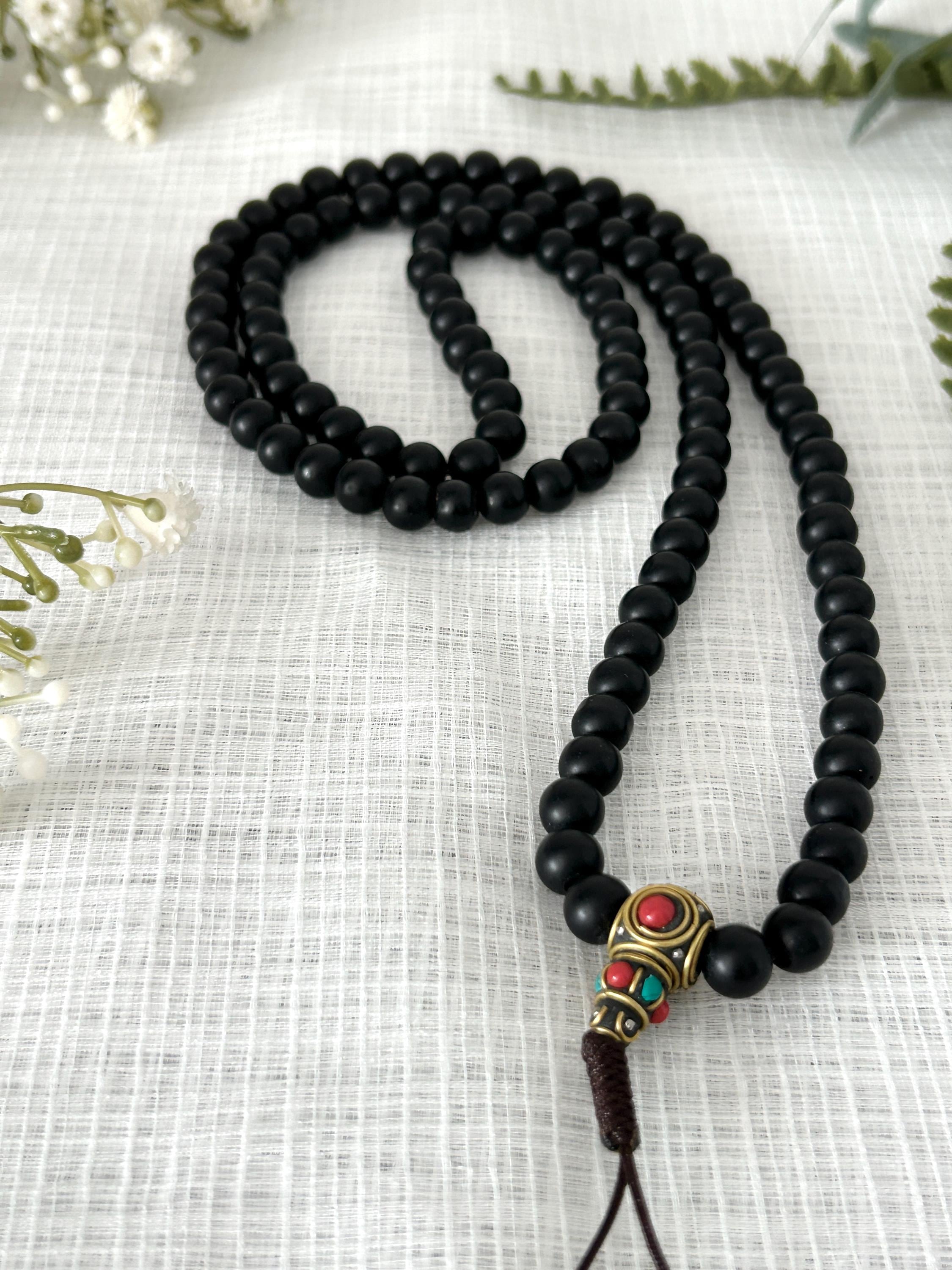 Black Onyx Matt Stone 8mm 108 Beads Mala Necklace With
