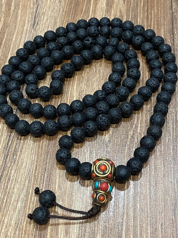 Lava Stone 8mm108 Beads Mala Necklace With Tibetan Turquoise