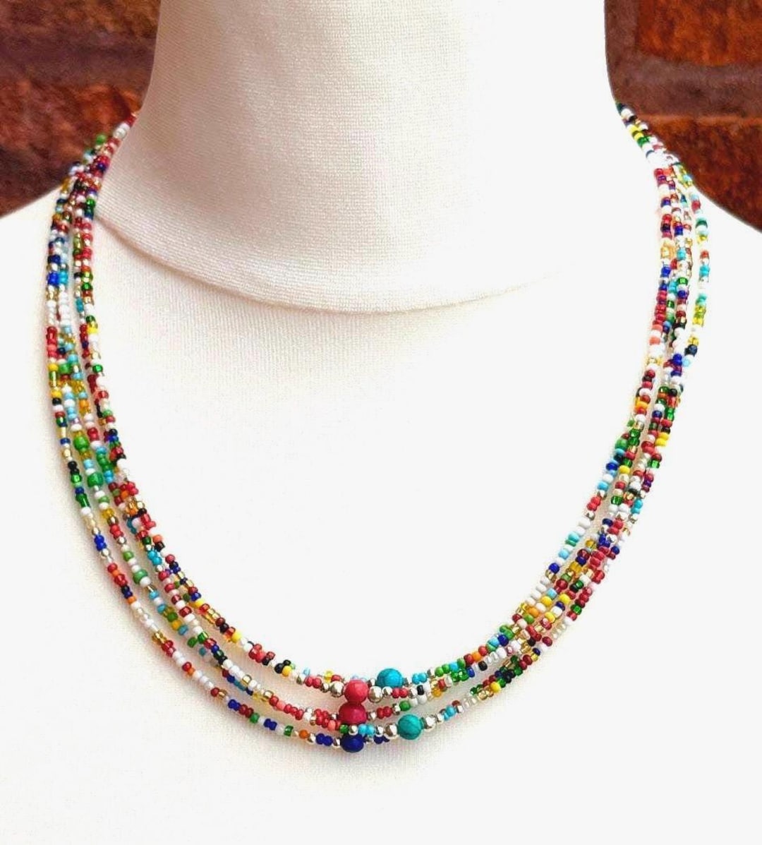 Multi-coloured Bead Necklace Jewelry - Handmade Bright Colourful