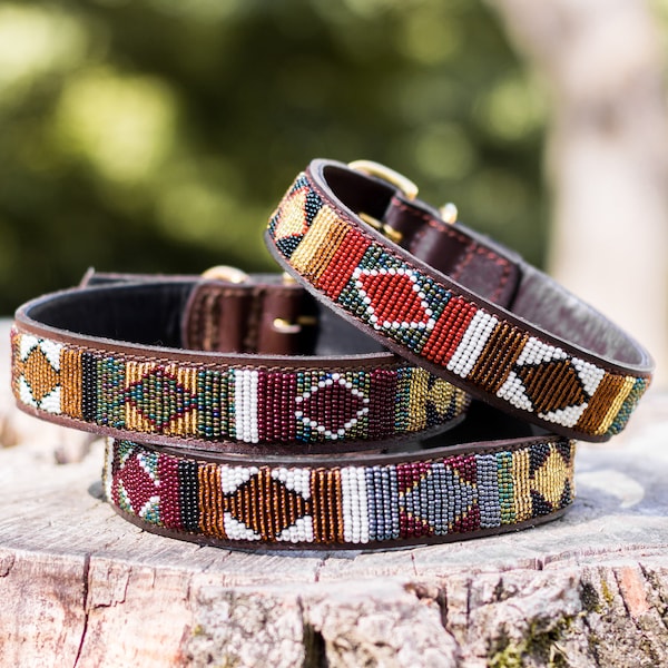 Collier Chien Massaï - Dog collar Maasaï "Berbere" - Tissage Ethnique - Collier Africain - Multicolor