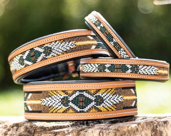 Luxury Maasai Dog Collar - Maasai Dog Collar "Alavidā" - Ethnic Weaving - African Collar - Leather Collar - Brown